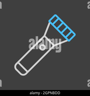 Flashlight vector icon on dark background. Camping sign Stock Vector