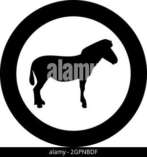 Zebra stand Animal standing silhouette in circle round black color vector illustration solid outline style image Stock Vector