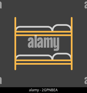 Bunk bed flat vector icon on dark background Stock Vector