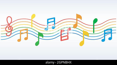 Colorful Music notes isolated on white background Stock Vector