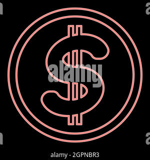 Neon dollar in the circle the red color vector illustration flat style image Stock Vector