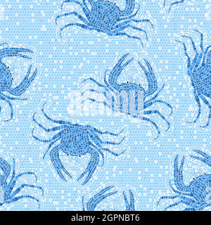 Blue crabs mosaic pattern Stock Vector