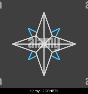 Wind rose vector icon on dark background. Navigation sign Stock Vector