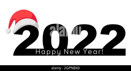 Happy New Year 2022 banner with Santa Claus hat for brochure design template, postcard, banner Stock Vector