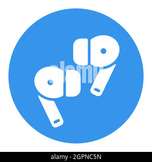 Pair of wireless earbud headphones vector white glyph icon Stock Vector