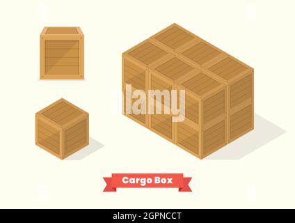 Cargo wood box isometric projection view. Vector illustration Stock Vector