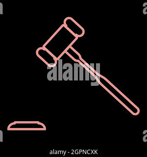 Neon the judicial hammer the red color vector illustration flat style image Stock Vector