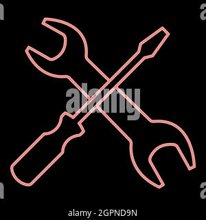 Neon screwdriver and wrench the red color vector illustration flat style image Stock Vector