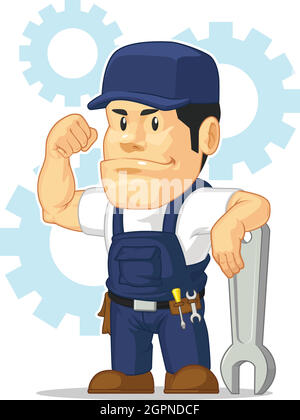 Car Mechanic Automotive Garage Repair Shop Mascot Cartoon Illustration Stock Vector