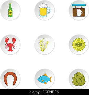 Alcoholic beverage icons set, cartoon style Stock Vector