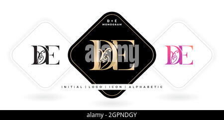 DE initial letter and graphic name, DE Monogram, for Wedding couple, company and icon business, with three colors variation designs with isolated white backgrounds Stock Vector