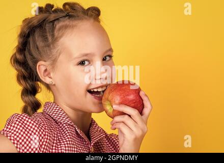 Spring everywhere. spring season fruits. full of vitamins. organic food only. natural and healthy. happy childhood. kid eat apple. child with fruit Stock Photo