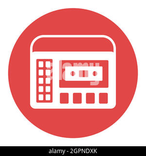 Retro cassette recorder player vector white glyph icon Stock Vector