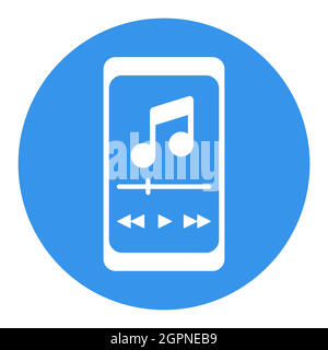 Smartphone with music player app vector white glyph icon Stock Vector