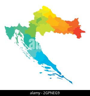 Colorful political map of Croatia. Administrative divisions - counties. Simple flat blank vector map. Stock Vector