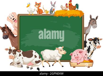 Empty blackboard with various farm animals in the forest illustration ...