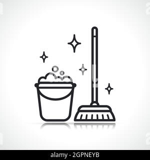 cleaning broom and bucket icon Stock Vector