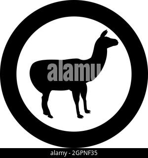 Alpaca Llama Lama Guanaco silhouette in circle round black color vector illustration solid outline style image Stock Vector