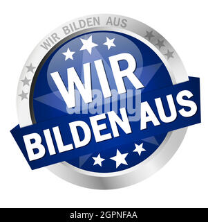 Button with Banner we educate (in german) Stock Vector