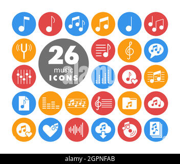 Music notes flat vector white glyph icons set Stock Vector