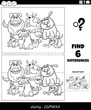 differences game with cartoon dogs coloring page Stock Vector Image ...