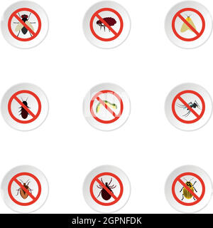 Signs of insects icons set, flat style Stock Vector
