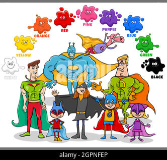 basic colors for children with superheroes group Stock Vector