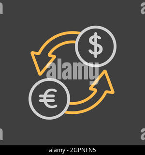Currency exchange flat vector icon on dark background Stock Vector