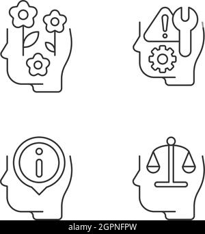 Rational and emotional mindset linear icons set Stock Vector