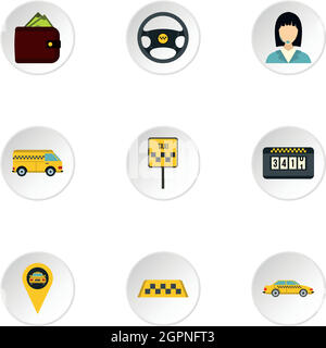 Taxi custom icons set, flat style Stock Vector