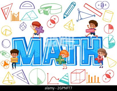 Math icon with kids and math tools illustration Stock Vector