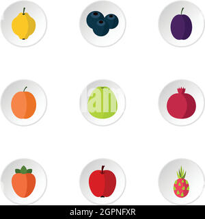 Farm fruits icons set, flat style Stock Vector