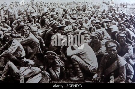 WWI Battle of Tannenberg - A press photographers picture of Russian prisoners of war. The  battle fought at Tannenberg, East Prussia (now Stębark, Poland ),  ended in a decisive German victory over the Russians. Stock Photo