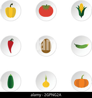 Vegetables icons set, flat style Stock Vector