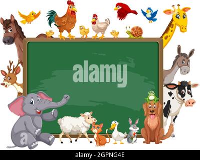 Empty blackboard with various wild animals in the forest illustration ...