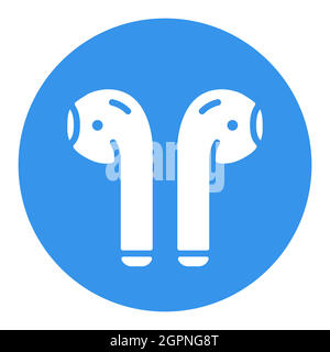 Airpods wireless headphones vector white glyph icon Stock Vector