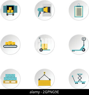 Cargo packing icons set, flat style Stock Vector