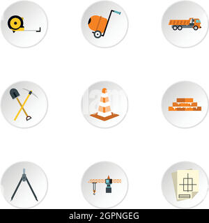 Construction icons set, flat style Stock Vector