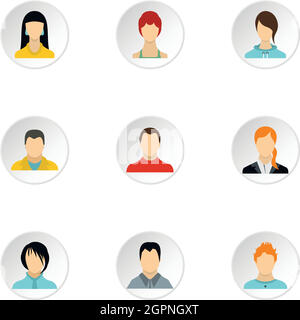 Avatar of different people icons set, flat style Stock Vector