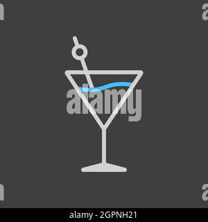 Cocktail drink glass icon vector on dark background Stock Vector