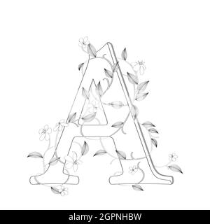 Letter A floral sketch Stock Vector