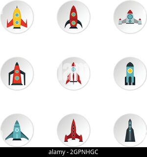 Space rocket icons set, flat style Stock Vector