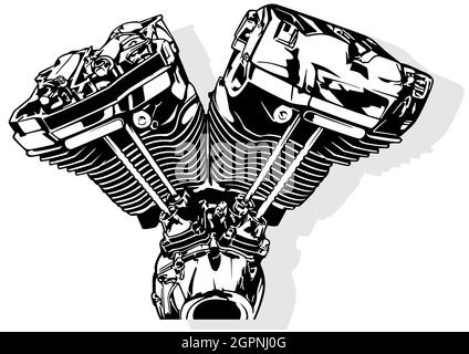 Black and White Motorcycle Engine Stock Vector