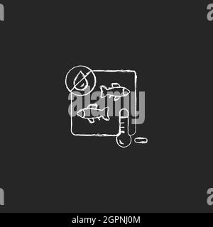 Freeze drying fish chalk white icon on dark background Stock Vector