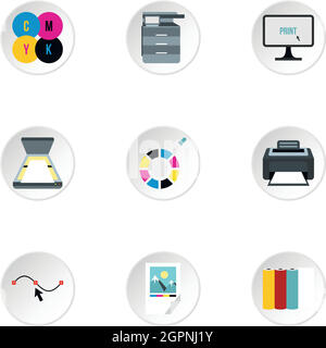 Print icons set, flat style Stock Vector