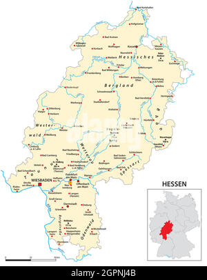 Map of the state of Hesse in German language Stock Vector