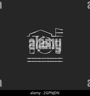 Fish processing plant chalk white icon on dark background Stock Vector