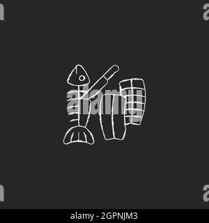 Fillet carving chalk white icon on dark background Stock Vector