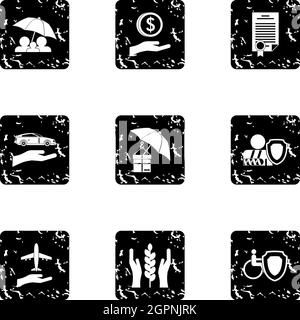 Confidence icons set, grunge style Stock Vector
