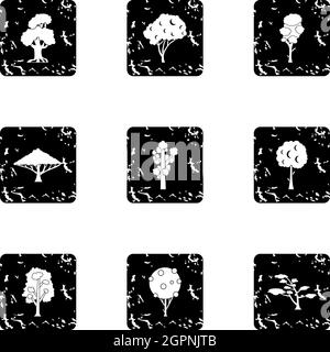 Kind of trees icons set, grunge style Stock Vector